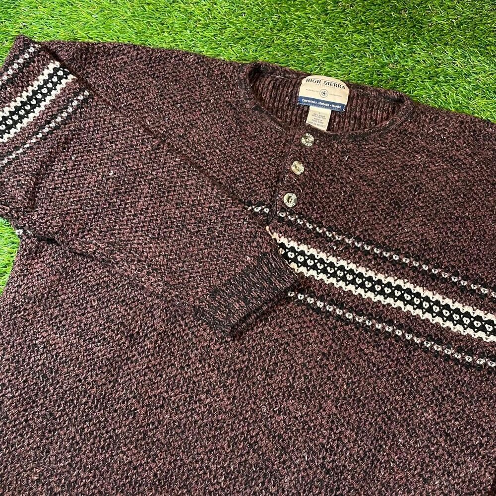 90’s vintage High Sierra Burgundy White Ramie & Cotton Blend Knit Sweater L